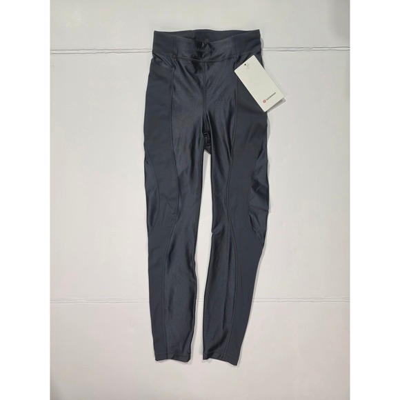 lululemon athletica Pants - Lululemon Satin Shine Panelled Tight 25 Wordmark Coal Black LW5HKUS Size 2
